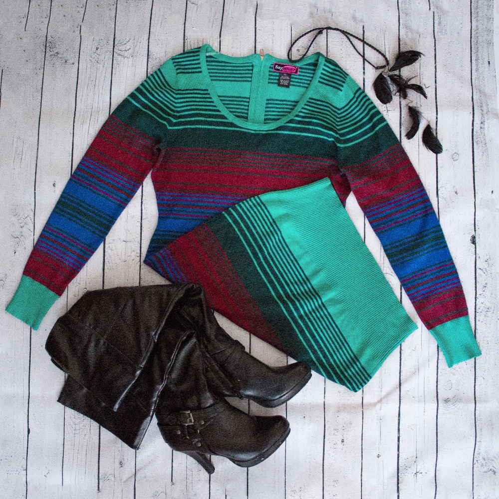 Multi-Colored Striped Back Zip Bodycon Dress